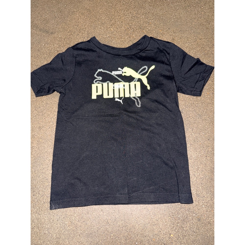 Puma Boys Black Graphic T-Shirt Short Sleeve Logo Crewneck Size 4